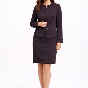 Albert Nipon Dark Brown Pencil Skirt with Trim